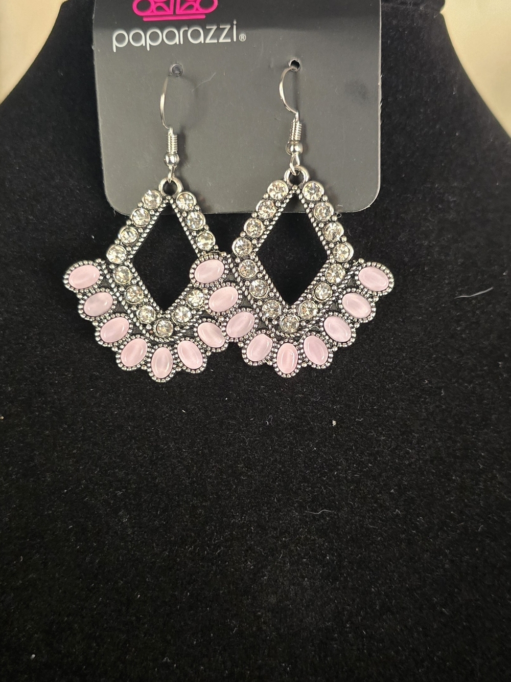 NWT Lavender Stone & Rhinestone Fan Drop Earrings